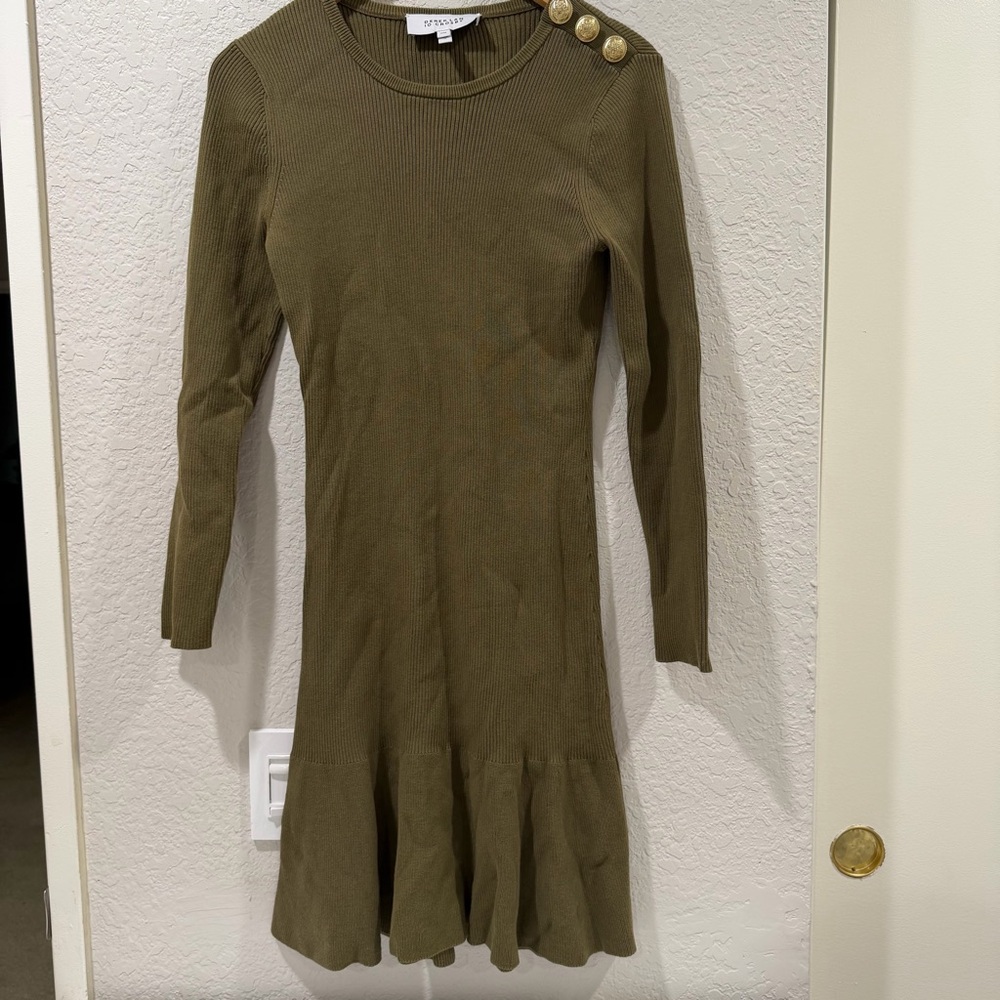 DEREK LAM 10 CROSBY Vanessa Ribbed Knit Flounce Dress In Olive Size Medium - Picture 15 of 15